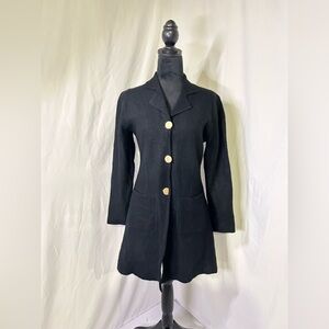 100% Wool Trench Coat Small Black Gold Buttons Women’s Vintage Classic